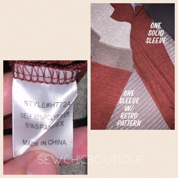 Burgundy Long Sleeve Retro Pattern Top - Picture 6 of 6